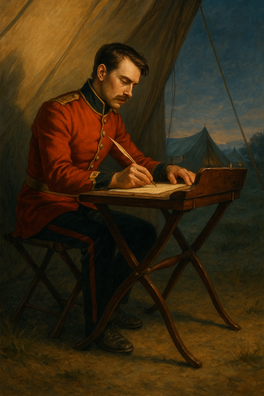James writing at a desk